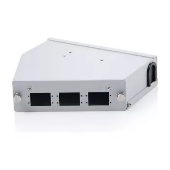 Hutschienen-Glasfaserspleißverteiler DIGITUS DN-96893 — abgewinkelt, 6 SC DX / LC Quad, Aluminium, grau