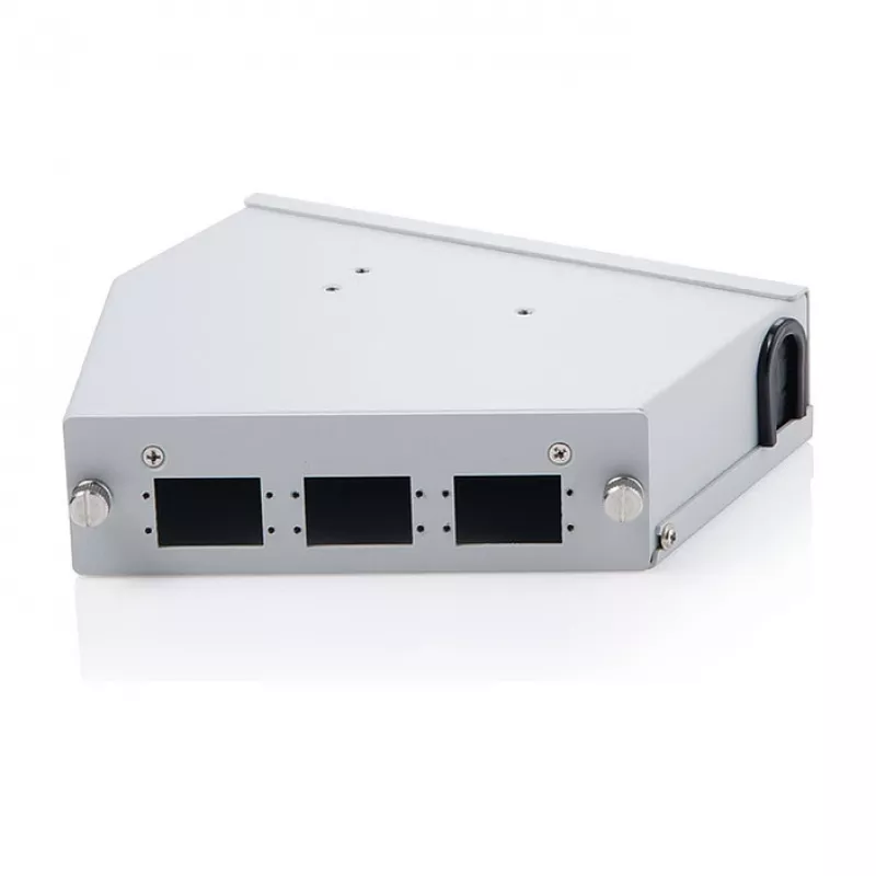 Hutschienen-Glasfaserspleißverteiler DIGITUS DN-96893 — abgewinkelt, 6 SC DX / LC Quad, Aluminium, grau
