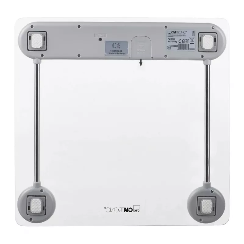 Elektronische Personenwaage CLATRONIC PW 3368 — max. 150 kg, Genauigkeit 100 g, Glasplattform