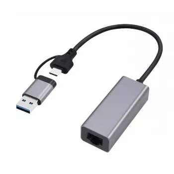 USB 3.1 Type-C Gigabit-Netzwerkadapter Gembird A-USB3AC-LAN-01 — 1× RJ-45, 1000 Mbit/s, USB 3.2 Gen 1, Metallgehäuse, grau