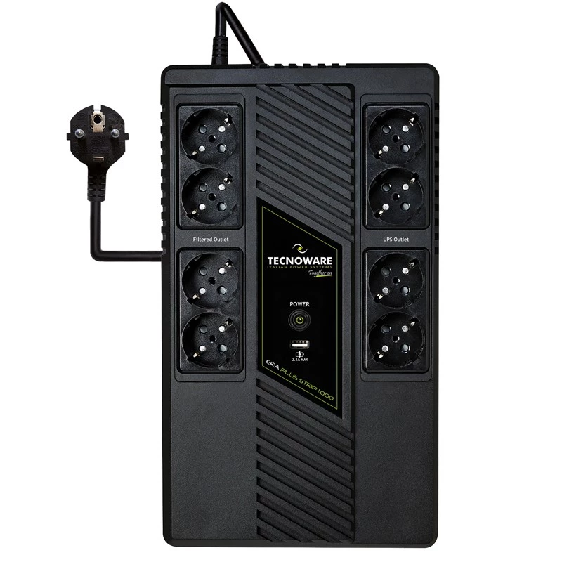 Unterbrechungsfreie Stromversorgung TECNOWARE Era Plus Strip 1000, Line-Interactive 1 kVA / 700 W, 8 Typ-F-Ausgänge, VRLA-Batterie, 4,4 kg