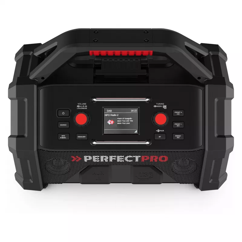 Tragbares Baustellenradio PerfectPro ROCKTAGON 18V — batteriebetriebenes Baustellenradio