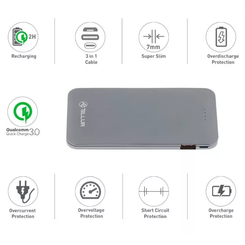 Tragbare Powerbank Tellur QC 3.0 Schnellladung, 5000 mAh