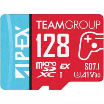 Team Group microSDXC-Karte APEX SD7.1 128 GB (MicroSD Express, rot/blau)