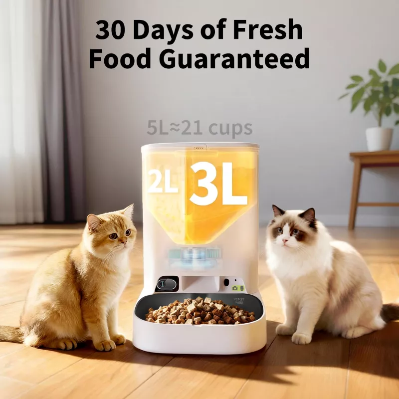 Automatischer Futterspender PETKIT YumShare Dual-hopper 2 mit Kamera, 5 L Kapazität, ABS und Edelstahl 304, Weiß