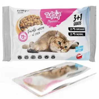 Nassfutter für Katzen TufTuf Variety Pack 4×100 g (2×Huhn, 2×Leber) - erwachsen, Alleinfuttermittel, 81,5% Feuchtigkeit