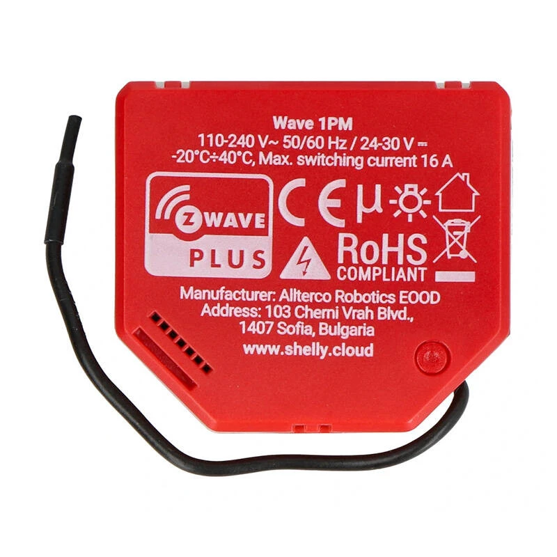 Intelligenter Schalter Shelly W 1PM Kunststoff 16A 110–240V, Z‑Wave, 868,4 MHz, rot, 42×37×16 mm