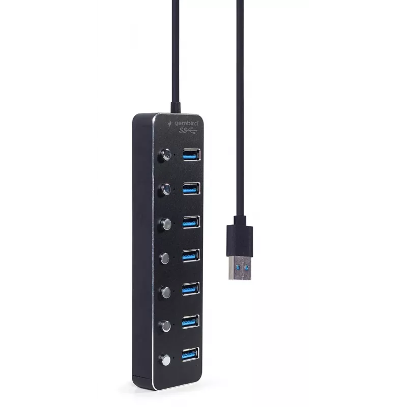 USB-Hub Gembird UHB-U3P7P-01, 7-Port USB 3.2 Gen 1 (Typ-A), 0,24 m Kabel, schwarz