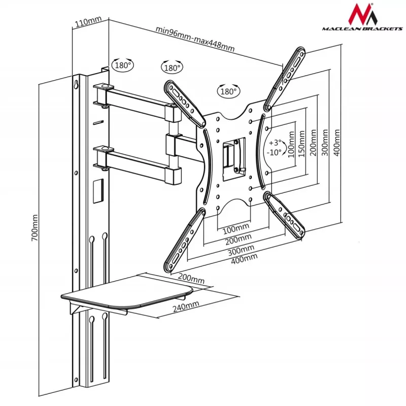 TV-Halterung Maclean MC-772 55 Zoll Schwarz