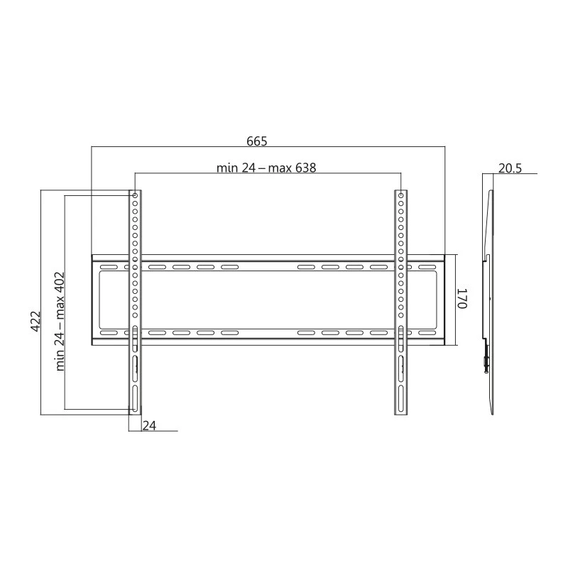 TV-Halterung LogiLink BP0038 177,8 cm (70 Zoll) Schwarz Edelstahl