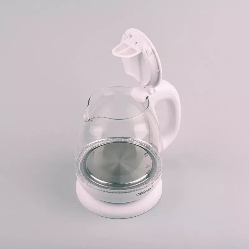 Elektro-Wasserkocher Maestro MR-055 Weiß — 1 L, 1100 W, Glasgehäuse, Hintergrundbeleuchtung, Wasserstandsanzeige