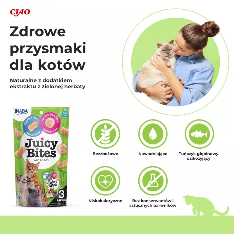 INABA Juicy Bites Hausgemachte Brühe und Calamari - Katzensnacks - 3x11,3 g