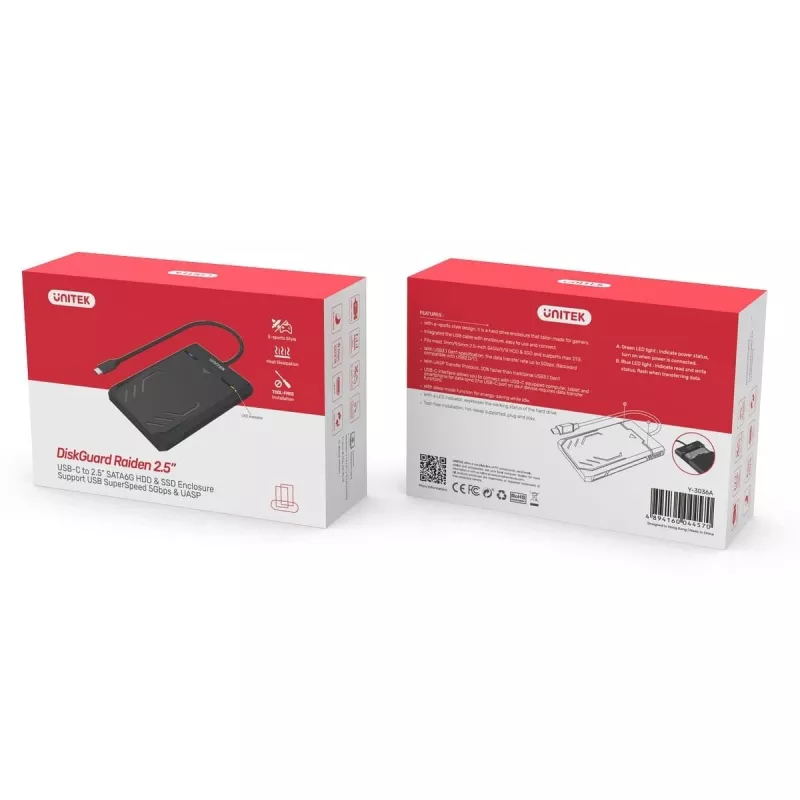 Unitek Y-3036A - DiskGuard Raiden 2.5 USB-C auf SATA III 2,5 inch HDD/SSD Festplattengehäuse