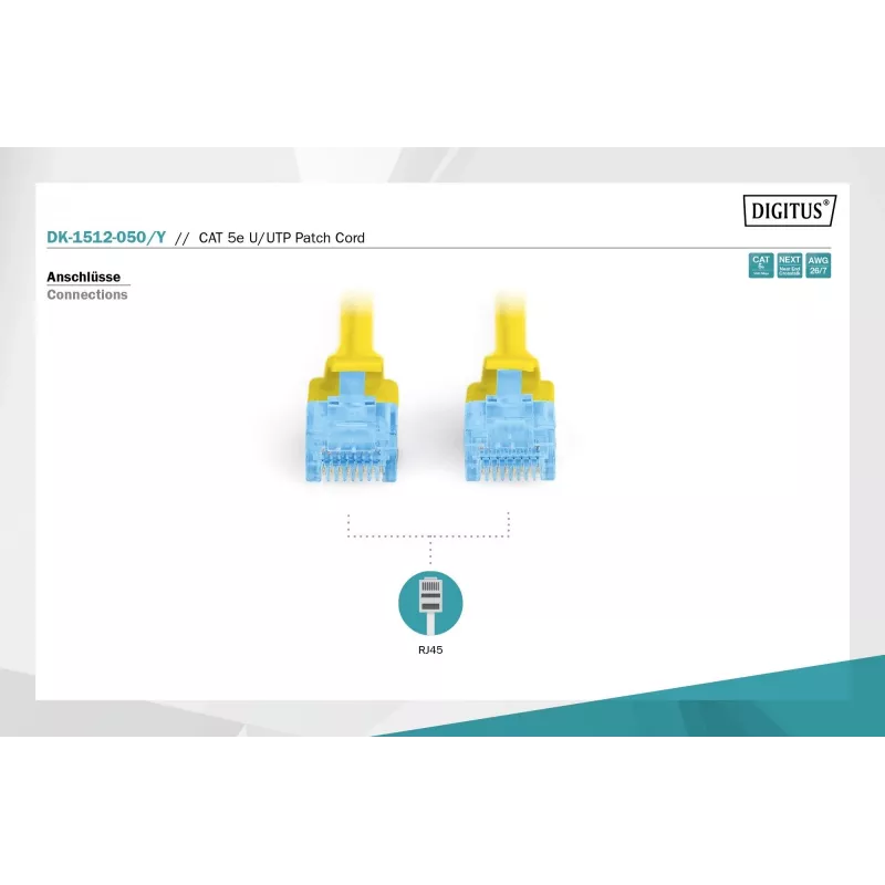 Patchkabel Digitus CAT 5e U/UTP DK-1512-050/Y 5m Gelb