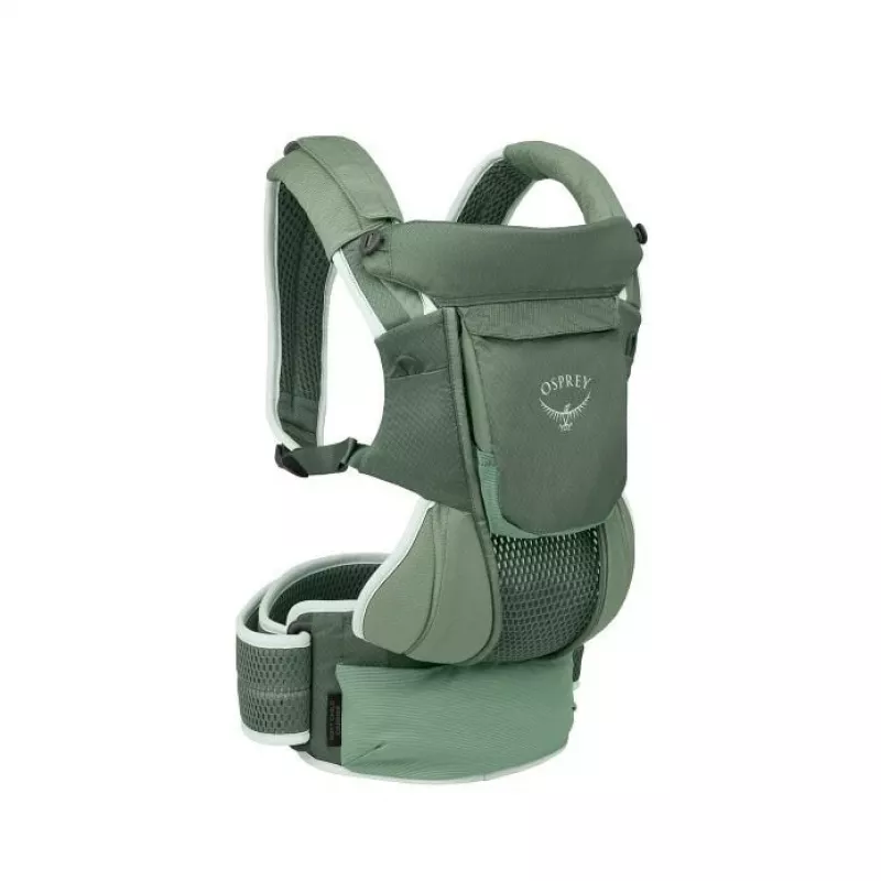 Kinderkraxe Osprey Poco Soft (Modell 10006178/818/O/S) in Grün — Rahmen-Kinderkraxe für Wanderungen mit Kleinkindern