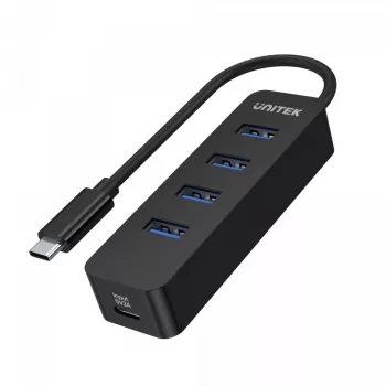 USB-Hub Unitek uHUB Q4 – 4-Port USB 3.2 Gen 1 (Typ-A) Hub, USB-C Host, 5 Gbit/s, 10 W, schwarz