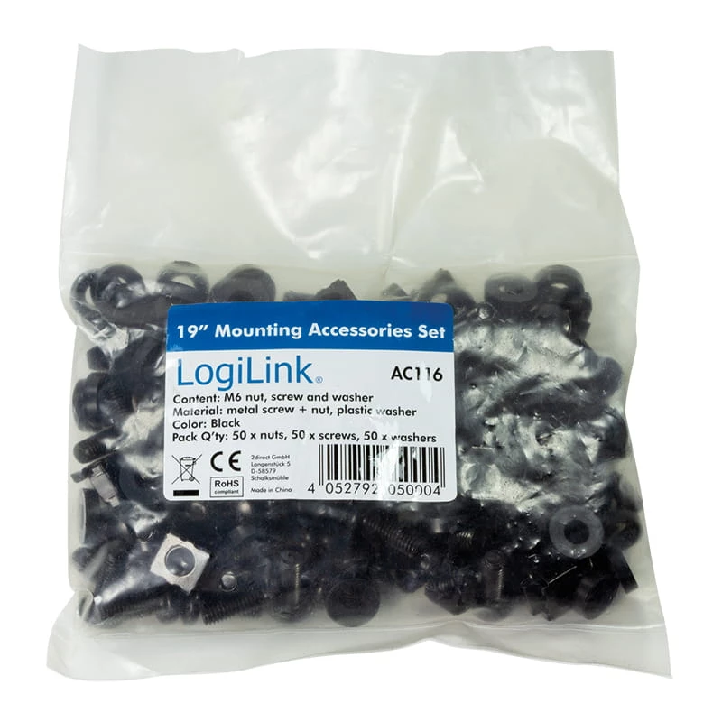 Schraubenset LOGILINK AC116 — 50 schwarze Schrauben für Rack-Zubehör