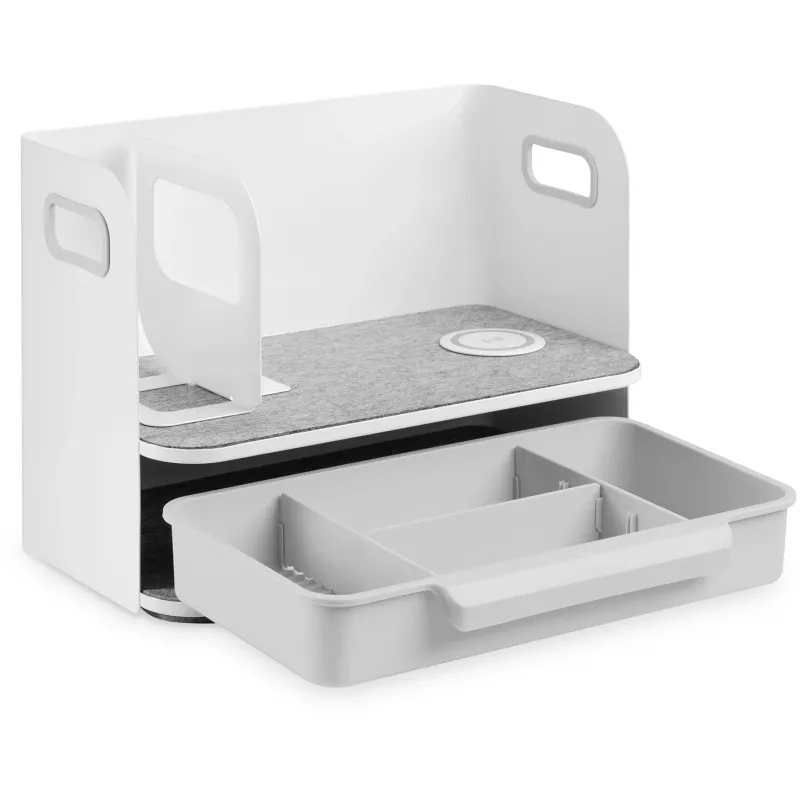 Digitus Desktop-Organizer mit Qi-Ladegerät Stahl Grau Weiß 1 Schublade