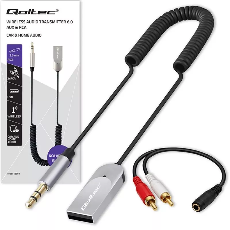 Wireless Audio-Empfänger-Adapter QOLTEC HiFi BT6.0 2xRC – Bluetooth-Audioempfänger für Lautsprecher und Autoradio