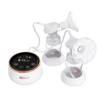 Elektrische Doppel-Milchpumpe neno Bella Twin Moon – kabellos, zweiphasig, LCD, 150 ml Flaschen, Perlmutt