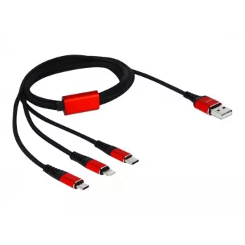 DeLOCK - Kabel nur zum Laden - Lightning / USB - USB (M) auf Micro-USB Typ B, Lightning, USB-C (M) - 1,0 m - Geschirmt - Schwarz (85892)