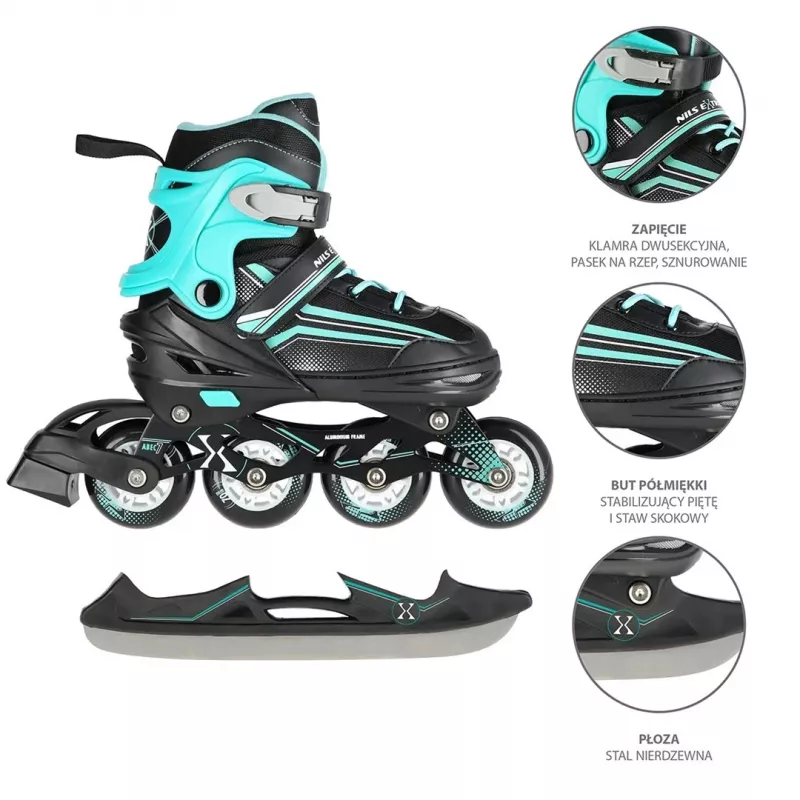 Nils Extreme NH18190 2IN1 Skates SCHWARZ/BLAU GR. M (34-38) Mit austauschbaren Hockeyskates