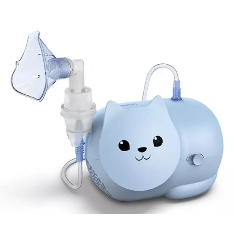 Mesh-Vernebler Omron Nami Cat NE-C303K-KDE — Tischinhalator, 0,35 ml/min, für Kinder und Erwachsene, blau, B235 × T148 × H157 mm