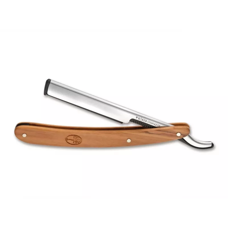 Rasiermesser Böker Solingen Barberette Olive – 140902, Olivenholzgriff, feststehende Klinge