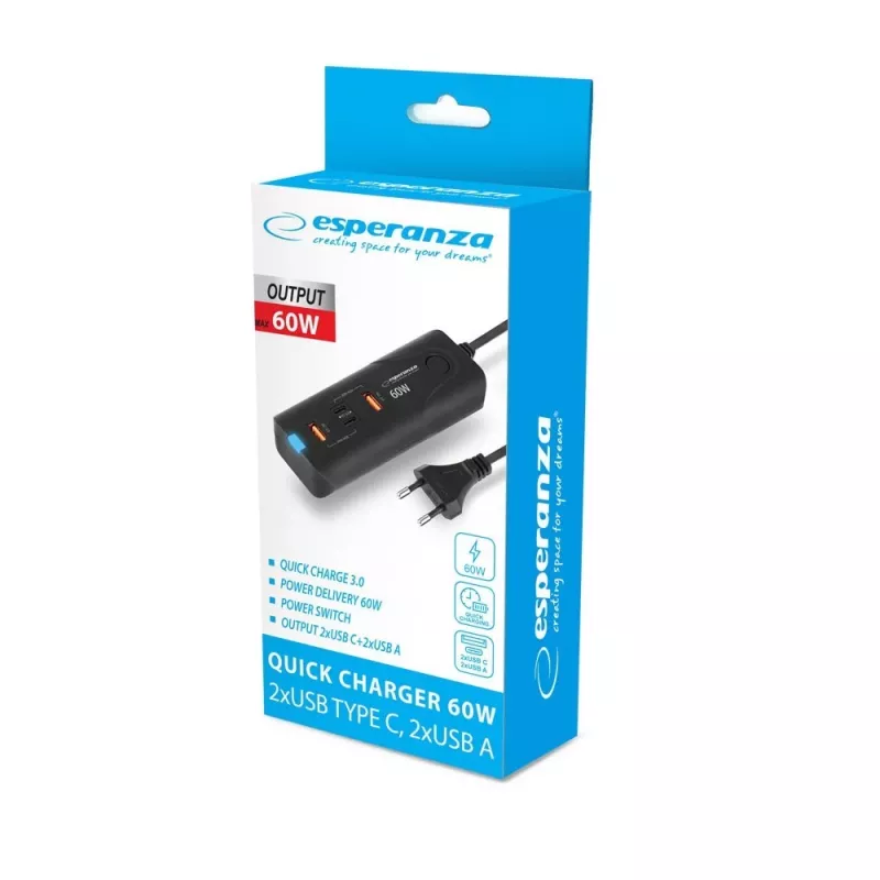 Esperanza EZC109 Ladegerät für Mobilgeräte Universal Schwarz AC Schnellladen Innenbereich