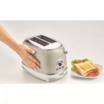 Ariete 155 Design 2-Scheiben-Toaster mit Sandwich-Körben, 6 Bräunungsstufen, 810 W, Edelstahlgehäuse, herausnehmbare Krümelschublade, Pastellbeige