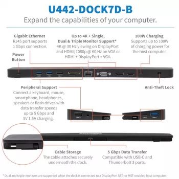 USB-C Dock, Triple Display – 4K HDMI & DP, VGA, USB 3.2 Gen 1, USB-A/C-Hub, GbE, 100 W PD-Ladung