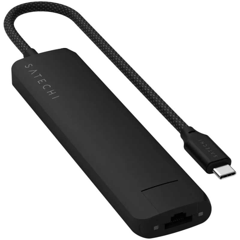 Satechi 7-in-1 USB-C Slim Multiport Adapter Ethernet (USB-C PD, 2x USB-A, HDMI 4K, Ethernet, Kartenleser micro/SD) (Schwarz)