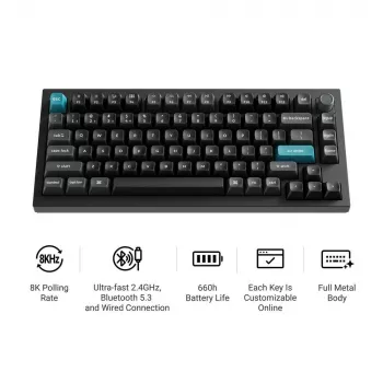Mechanische Tastatur Keychron Q1 Ultra 8K — 75% Layout, USB + RF Wireless + Bluetooth, RGB, Schwarz