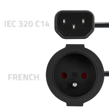 Netzadapter QOLTEC IEC 320 C14 auf französischen Stecker, 0,15 m Kabel