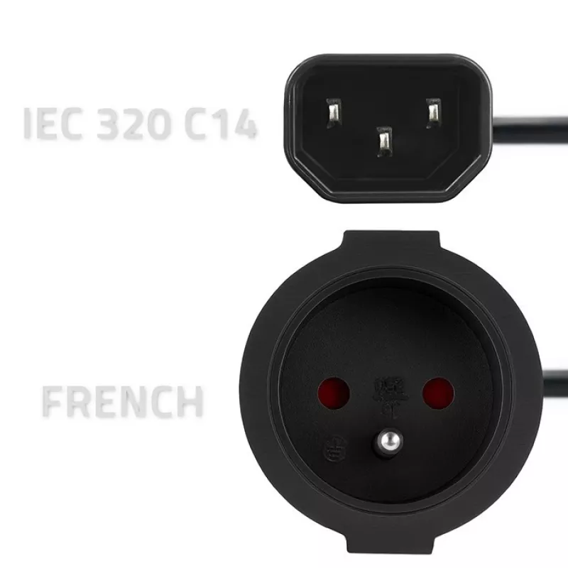 Netzadapter QOLTEC IEC 320 C14 auf französischen Stecker, 0,15 m Kabel