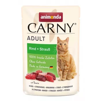 Nassfutter für Katzen Animonda Carny Beef & Ostrich 85 g — ausgewachsene Katzen, getreidefrei, Beutel