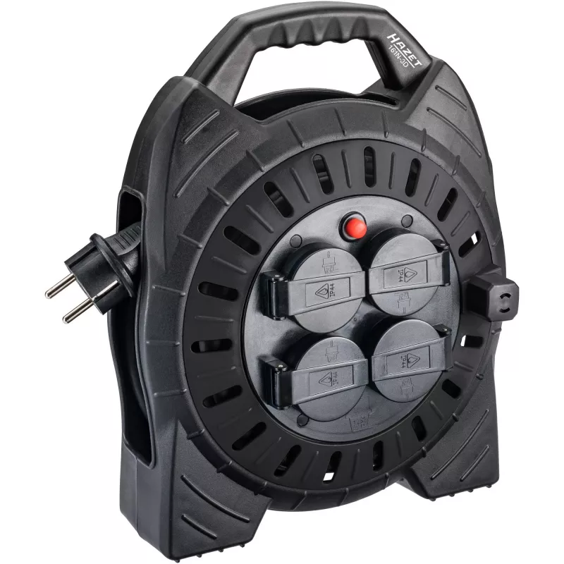 Kabeltrommel Hazet 161N-3D, 10,00 m Kabel, schwarz, tragbare Stromverlängerungstrommel