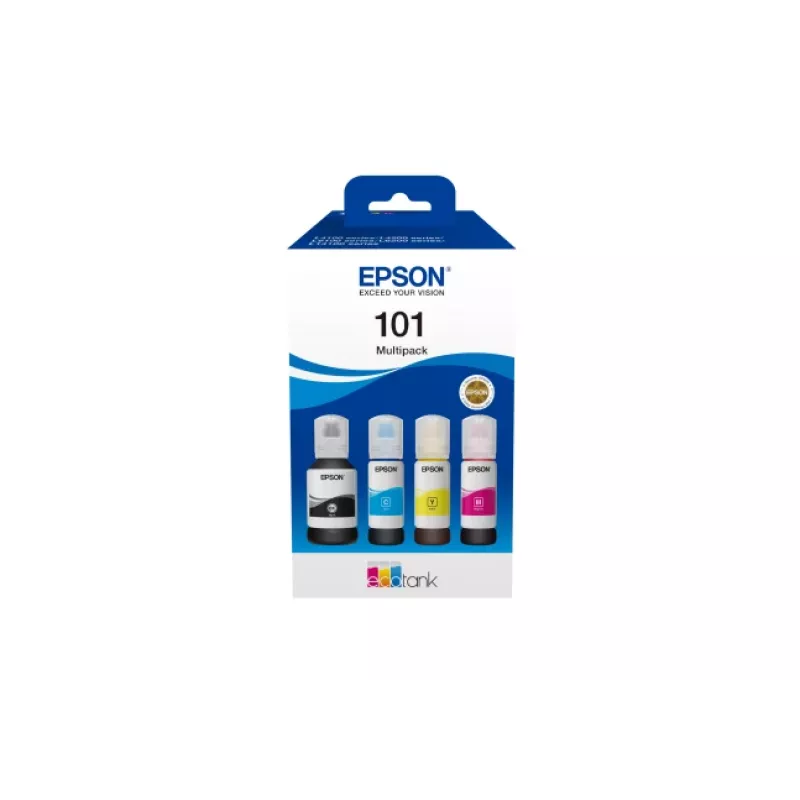 Original Epson EcoTank Tintenflasche 4-Farben-Set — Schwarz 127 ml, Cyan/Magenta/Gelb 210 ml (C13T03V64A)