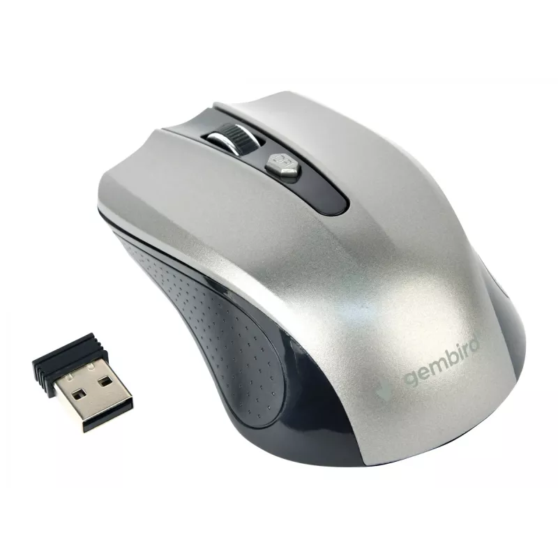 Kabellose Maus GEMBIRD MUSW-4B-04-BG — rechtshändig, optisch 1600 DPI, 4 Tasten, RF Wireless, schwarz/grau