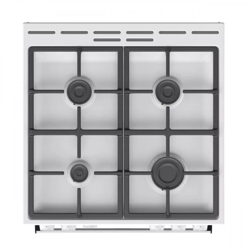 Freistehender Gasherd Gorenje GG6A10WFFM, weiß, 4-Flammen-Kochfeld, 72 L Gasbackofen, Drehregler vorne