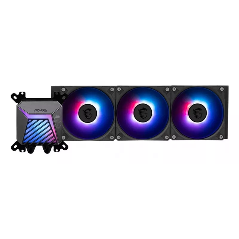 All-in-One-Wasserkühlung MSI MAG Coreliquid A15 360 — 3x 120 mm Lüfter, Radiator 394 x 120 x 27 mm, Pumpe 5V, RGB, unterstützt LGA 1851