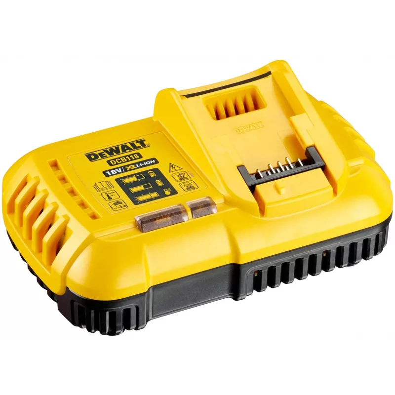 Batterieladegerät DeWALT DCB118 für 18V Li‑Ion-Akkus, 8 A Ausgang, 2 A Ladestrom, 230 V AC, schwarz