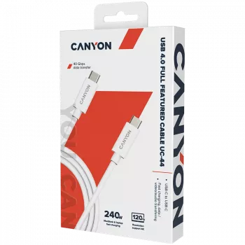 CANYON UC-44, Kabel, U4-CC-5A1M-E, USB4 TYPE-C auf TYPE-C Kabelbaugruppe 40G 1m 5A 240W(ERP) mit E-MARK, CE, ROHS, weiß