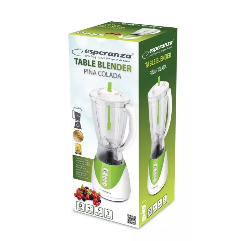 Tischmixer ESPERANZA EKM023G Piña Colada Grün, 350 W, 1,5-Liter-Krug, 3 Programme, Edelstahlklingen