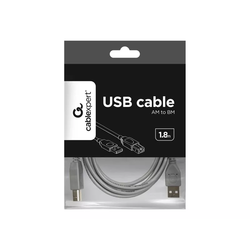USB 2.0 A-Stecker auf B-Stecker Kabel, 1,8 m, grau