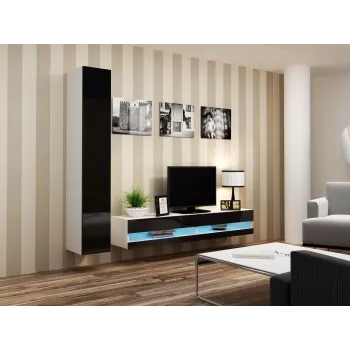 TV-Ständer Cama Meble VIGO NEW 30/180/40, weiße Oberplatte, schwarzer Hochglanzrahmen, 1800×400×300 mm
