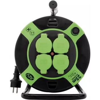 Power Extension REV 0010215412 25 m 4 AC Outlet(s) Outdoor Schwarz Grün