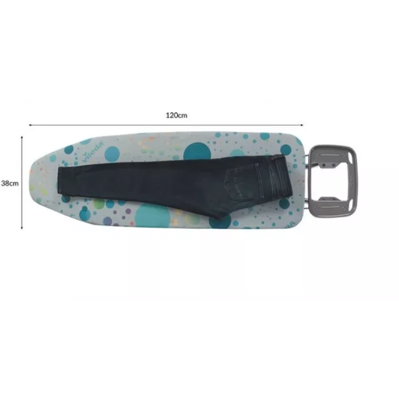 Full-Size-Bügelbrett Vileda 4023103218932 — großflächig, Edelstahlbeine, Bügelfläche 1200×380 mm, Höhe 75–96 cm, klappbar, Bügeleisenhalter