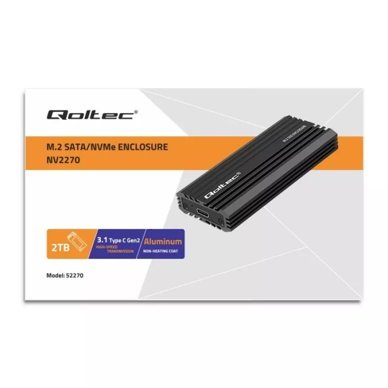 Externes SSD-Gehäuse QOLTEC NV2270 für M.2 SATA/NVMe-Laufwerke, USB-C, bis zu 2 TB
