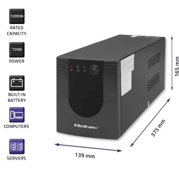 Unterbrechungsfreie Stromversorgung USV Qoltec 53775 1,2 kVA 720 W 4 AC-Steckdosen